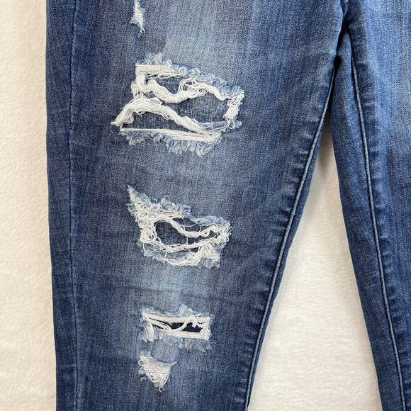 Judy Blue 7 / 28 Skinny Fit Capri Jeans Mid Rise Distressed Stretch Denim Blue - Picture 3 of 15